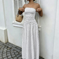 🌸 Elegant Off-Shoulder Dress — Delicate Polka Dot Print | Flattering Cinched Waist