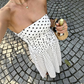 🌸 Elegant Off-Shoulder Dress — Delicate Polka Dot Print | Flattering Cinched Waist