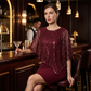 ✨ Women's Elegant Sequin Asymmetrical Cape Slim Fit Midi Dress — Statement Sparkle Party Dress