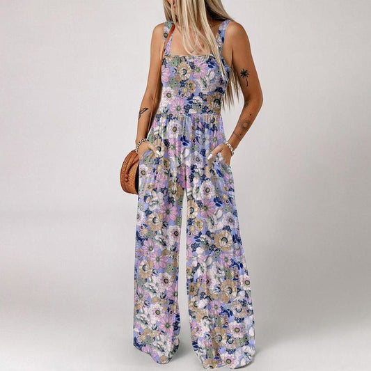 👗 Women's Casual Print Sleeveless Overalls Jumpsuit — Wide Leg Loose Fit