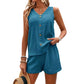 👗 Women's Casual V-Neck Sleeveless Two-Piece Set — Co-ord Matching Top & Wide Leg Pants