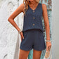 👗 Women's Casual V-Neck Sleeveless Two-Piece Set — Co-ord Matching Top & Wide Leg Pants