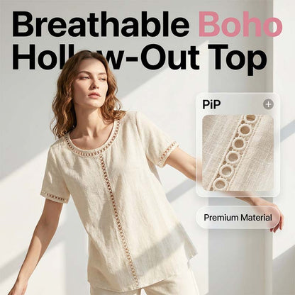 👚 Women's Casual Bohemian Style Hollow-Out Top — V-Neck Boho Blouse | Lightweight Knit | Perfect for Summer Layering