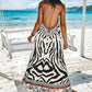 👗 Women's Animal Print Backless Halter Maxi Dress