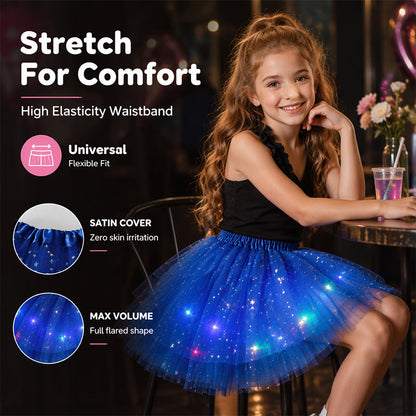 🎨LED Light Up Sequin Tutu Skirt Star Mesh Princess Skirt for Girls and Adults