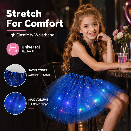🎨LED Light Up Sequin Tutu Skirt Star Mesh Princess Skirt for Girls and Adults