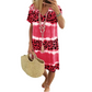 👗 Women's Casual Tie Dye Leopard Print V-Neck Dress — Trendy Mix Print T-Shirt Dress | Relaxed Loose Fit | Short Sleeve