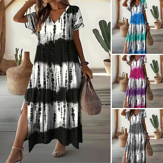 👗 Women's Casual V-Neck Gradient Dress — Relaxed Ombre Colour Dress | Soft Flowing Fabric
