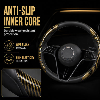 🏎️ Universal Carbon Fiber Steering Wheel Cover — Anti-Slip Segmented Design