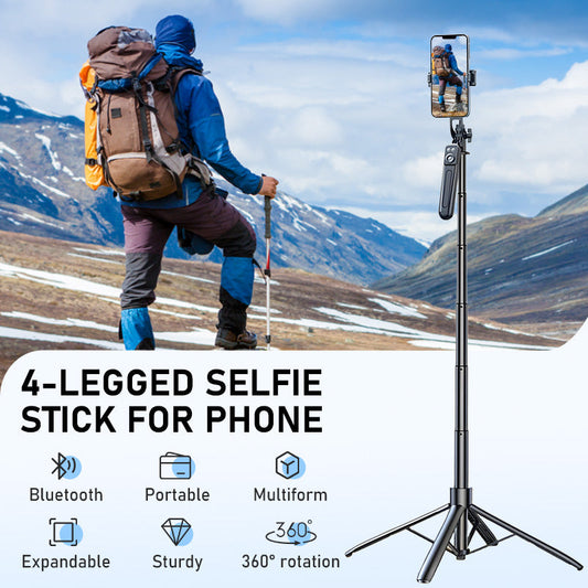 📱 4-Leg Selfie Stick Tripod for Phone — All-in-One Extendable Selfie Stick & Tripod Stand | 4-Leg Stable Base