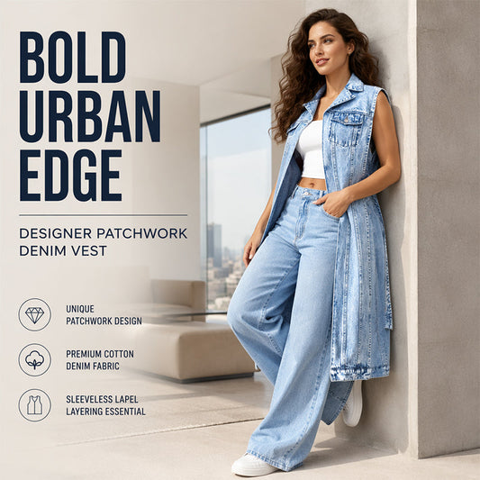 👗 Women's Sleeveless High Slit Denim Vest Dress — Longline Jean Jacket with Side Split