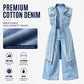 👗 Women's Sleeveless High Slit Denim Vest Dress — Longline Jean Jacket with Side Split