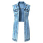 👗 Women's Sleeveless High Slit Denim Vest Dress — Longline Jean Jacket with Side Split