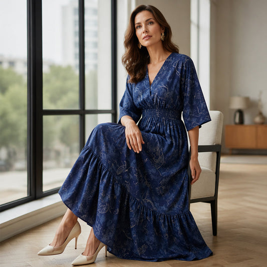 ☁️ Lightweight Printed V-Neck Dress — Airy & Cool for Warm Days | Flattering Bias Cut