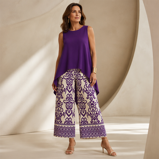 👗 Women's Casual Sleeveless Top & Wide-Leg Pants Set — Relaxed Co-Ord with High-Waist Trousers