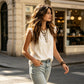 👚 Women's Round Neck Sleeveless Lace Top — Semi-Sheer Lace Panel Blouse with Classic Crew Neck