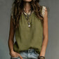 👚 Women's Round Neck Sleeveless Lace Top — Semi-Sheer Lace Panel Blouse with Classic Crew Neck