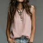 👚 Women's Round Neck Sleeveless Lace Top — Semi-Sheer Lace Panel Blouse with Classic Crew Neck
