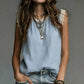 👚 Women's Round Neck Sleeveless Lace Top — Semi-Sheer Lace Panel Blouse with Classic Crew Neck
