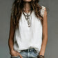 👚 Women's Round Neck Sleeveless Lace Top — Semi-Sheer Lace Panel Blouse with Classic Crew Neck