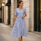 👗 Women's Casual Striped Relaxed Fit Dress — Classic Stripe Midi with Side Pockets & Belted Waist