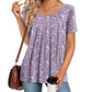 👚 Women's Round Neck Short-Sleeved Floral Top — Lightweight Floral Print Top with Classic Crew Neck