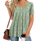👚 Women's Round Neck Short-Sleeved Floral Top — Lightweight Floral Print Top with Classic Crew Neck
