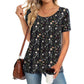 👚 Women's Round Neck Short-Sleeved Floral Top — Lightweight Floral Print Top with Classic Crew Neck
