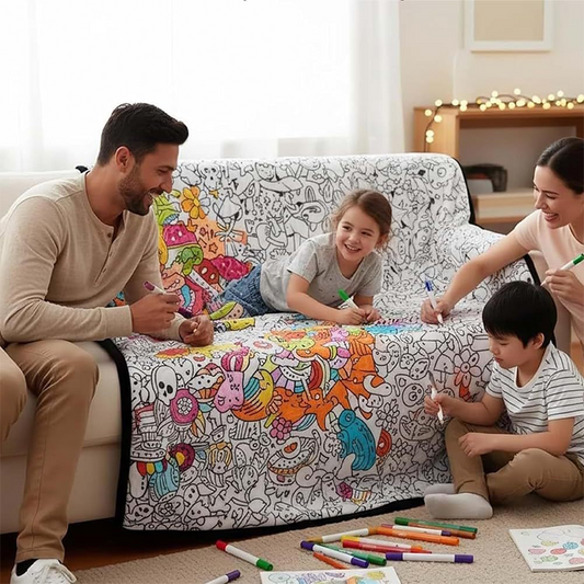 🎨 DIY Colouring Blanket with 24 Markers — Colour Your Own Soft Plush Throw with Washable Fabric Markers