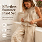 👗 Women's Summer Plaid Two Piece Set — Ruffle Sleeveless Top & Wide Leg Trousers Co-Ord