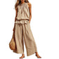 👗 Women's Summer Plaid Two Piece Set — Ruffle Sleeveless Top & Wide Leg Trousers Co-Ord