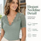 👚Women's Slim-Fit V-Neck Lace Short-Sleeve Top