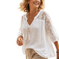 👚 Women's V-Neck Hollow Out Sleeve Top — Lightweight Lace Trim Blouse with Flattering V-Neckline