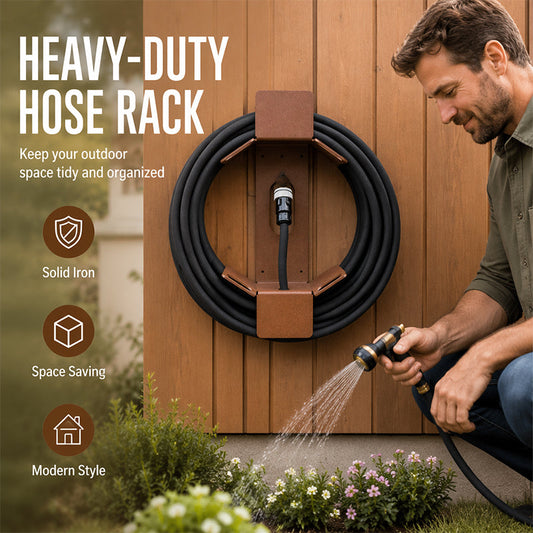 🏡 Wall Mounted Iron Garden Hose Holder — Decorative Cast Iron Wall Hose Rack with Rust-Resistant Powder Coating