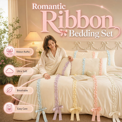 🎀 Romantic Pastel Bowknot Bedding Set — Soft Microfiber Duvet Cover