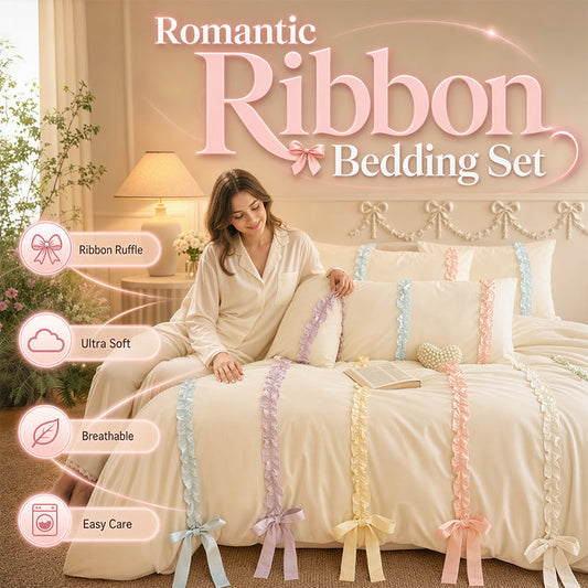 🎀 Romantic Pastel Bowknot Bedding Set — Soft Microfiber Duvet Cover