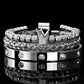 👑 Men's Stainless Steel Crown Bracelet 3-Piece Set — Luxury Royal Crown Design with CZ Beads