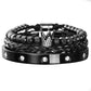 👑 Men's Stainless Steel Crown Bracelet 3-Piece Set — Luxury Royal Crown Design with CZ Beads