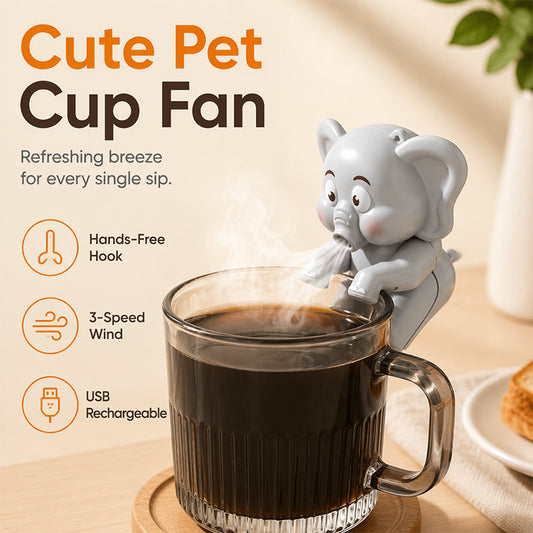 🐶 Cute Pet Cup Hanging Mini Fan — Portable USB Rechargeable 3-Speed Fan with Cup-Shaped Design