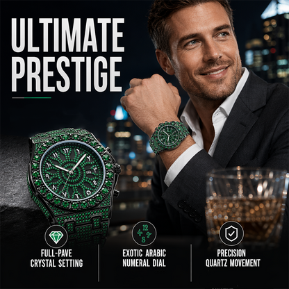 ⌚ Men's Luxury Sparkling Quartz Watch — Diamond-Inlaid Sunray Dial with Fluted Bezel