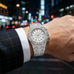 ⌚ Men's Luxury Sparkling Quartz Watch — Diamond-Inlaid Sunray Dial with Fluted Bezel
