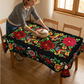 🌺 Mexican Floral Tablecloth with Scalloped Edge – Vibrant Fiesta-Style Design for Dining & Kitchen, Machine Washable 🧵✨