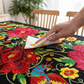 🌺 Mexican Floral Tablecloth with Scalloped Edge – Vibrant Fiesta-Style Design for Dining & Kitchen, Machine Washable 🧵✨