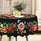🌺 Mexican Floral Tablecloth with Scalloped Edge – Vibrant Fiesta-Style Design for Dining & Kitchen, Machine Washable 🧵✨