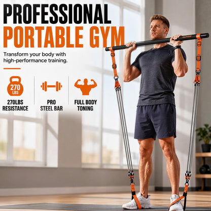 📏 Portable Pilates Bar Kit with 6 Resistance Bands – Adjustable Straps for 5’3″+, Full-Body Toning for Home & Travel 💪🧘‍♀️