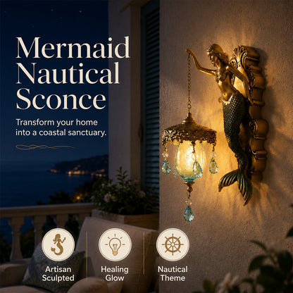 🧜‍♀️ Vintage Mermaid Wall Sconce – Art Deco Style Brass Wall Light with Glass Shade, Sculptural Coastal Decor ✨🛋️