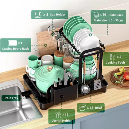🍽️ Double-Layer Dish Drying Rack – 2-Tier Space-Saving Kitchen Drainer for Plates, Bowls & Utensils, with Drip Tray 🏠✨