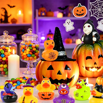 🎃 Halloween Duck Bath Toy – 12 Pack Spooky Rubber Duckies for Kids, Fun Squeaker Bath Toys for Trick or Treat, Party Favours & Decor 🦇🧡