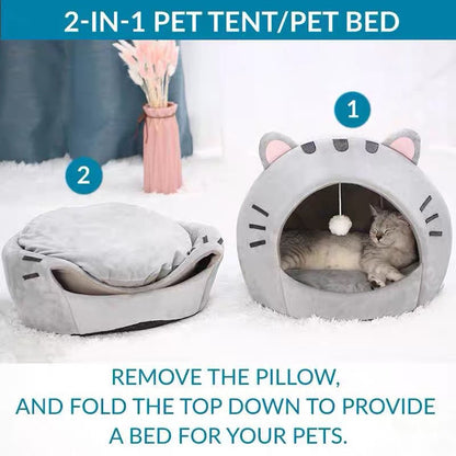 🏕️ 2-In-1 Pet Tent & Pet Bed – Convertible Cat Cave with Removable Cushion, Spacious Hideaway for Cats & Small Dogs 🐾✨