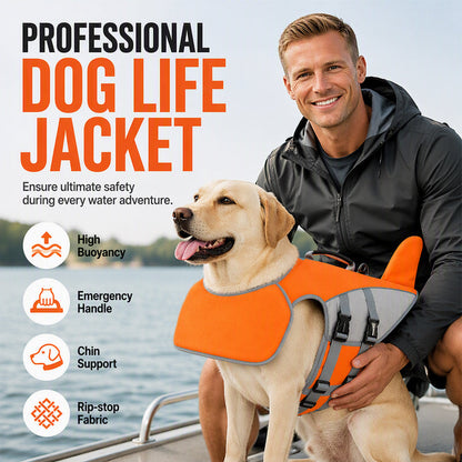 🐕 Dog Life Jacket with Removable Front Float – Chin Support for Beginner Swimmers, Reflective Safety Vest with Rescue Handle 🏊‍♂️✨